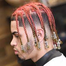 Red Braids With Beads